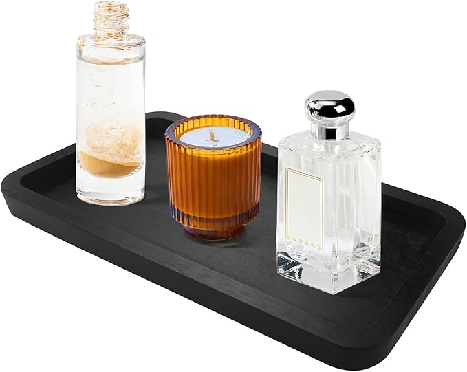 Bamboo Vanity Bathroom Tray for Counter, Bamboo Tray for Bathroom, Toilet Tank, Perfume 11.8L x 5.9W x 0.8H inch (Black)