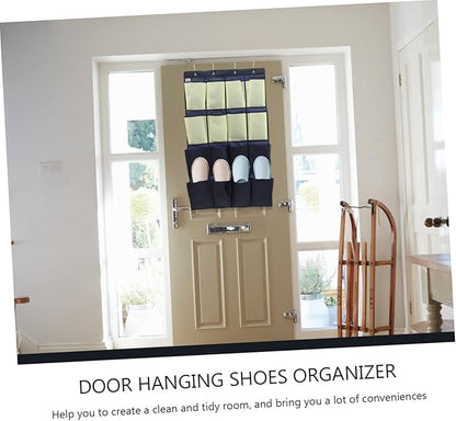 VOSAREA Hanging Shoe Organizer with Over the Door Shoe Holder Bag in Blue and Yellow Multi Purpose Pouch for Tidy Storage in Bedroom Living Room and Closet