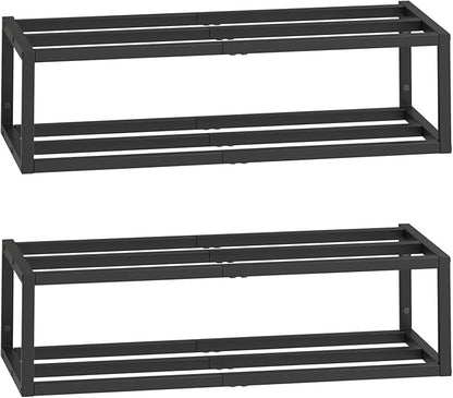 HOOBRO Wall-Mounted Shoe Rack, 2 Pack Hanging Metal Shoe Shelf, Space-Saving Shoe Storage Organizer, Holds 12-16 Pairs, Shoe Holder for Entryway, Closet, Small Spaces, Black BK44XJP201