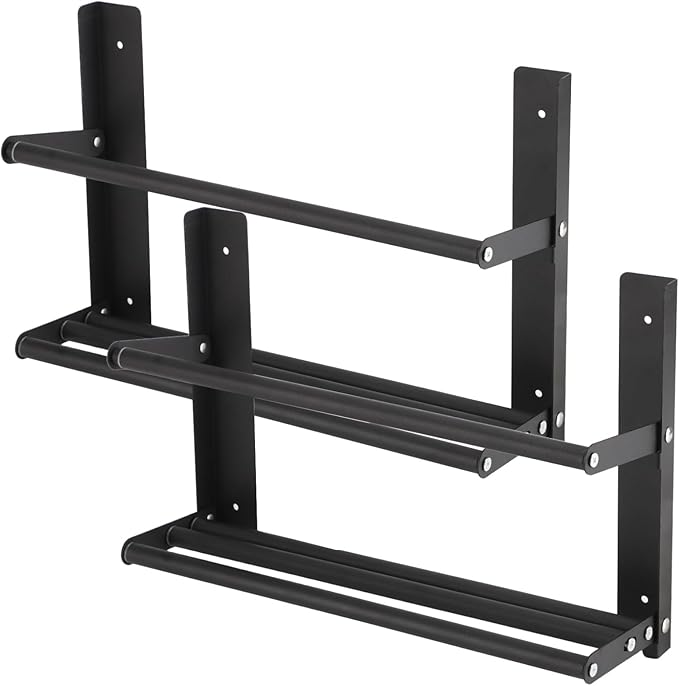 2 Pcs Wall Mounted Expandable Hanging Shoe Rack 14.6-26.4 in, Foldable Metal Space Saving Organizer with Nail-Free Stickers, No-Drill Installation, Black