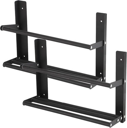 2 Pcs Wall Mounted Expandable Hanging Shoe Rack 14.6-26.4 in, Foldable Metal Space Saving Organizer with Nail-Free Stickers, No-Drill Installation, Black
