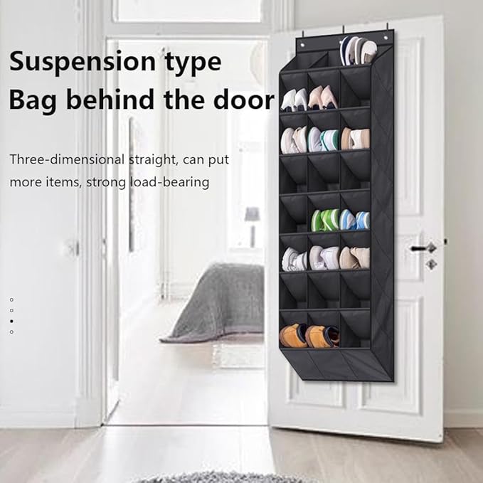 Over The Door Shoe Organizer for Closet, Hanging Shoe Rack Organiser with 24 Large Deep Pockets Shoe Holder for Sneakers Storage