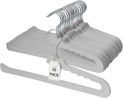 ManGotree Non Slip Velvet Pants Hangers, Open Ended Felt Jean Hangers for Closet Organizer, Heavy Duty Space Saving for Trousers, Slacks, Shorts, Dress, Scarf (20 Pack, Grey)
