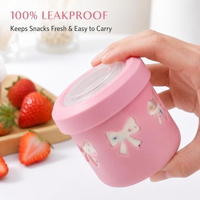 Snack Containers - 4.2 Oz Reusable Condiment Containers with Screw-on Leak Proof Lid | Perfect for Salad Dressing Sauce Dips Lunchbox Picnic Travel Bento Box | BPA-Free | Dishwasher Safe