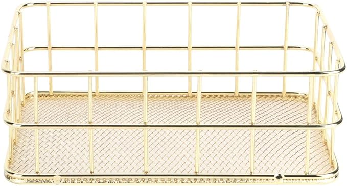 Wire Mesh Basket, 6.7 x 4.7in Golden Desktop Metal Storage Baskets Iron Grid Storage Tray Net Basket Storage Bins for Home Cosmetic Stationery
