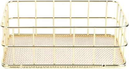 Wire Mesh Basket, 6.7 x 4.7in Golden Desktop Metal Storage Baskets Iron Grid Storage Tray Net Basket Storage Bins for Home Cosmetic Stationery