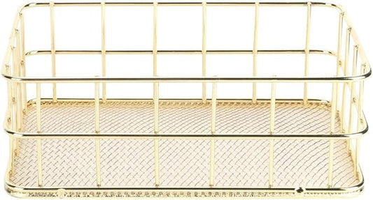 Wire Mesh Basket, 6.7 x 4.7in Golden Desktop Metal Storage Baskets Iron Grid Storage Tray Net Basket Storage Bins for Home Cosmetic Stationery
