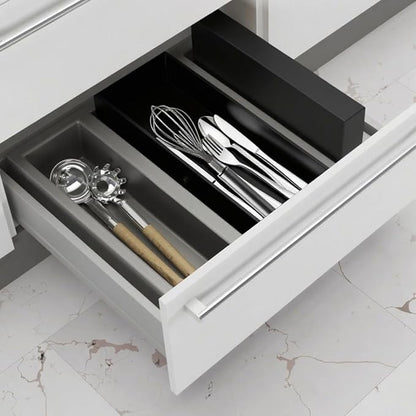 Bamboo Kitchen Drawer Organizer Black Box - Utensil Organizer Silverware Tray Cutlery Holder, Desk Supplies & Accessories, 12"*4"*2"