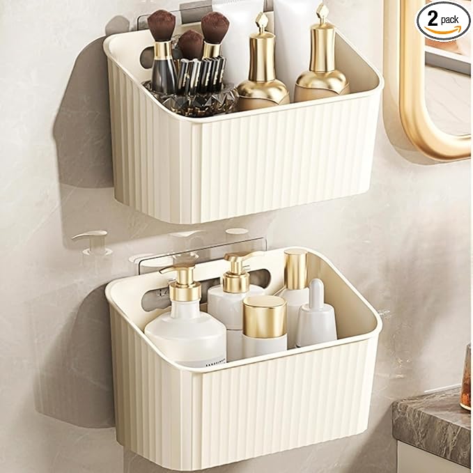 2 Pack Cabinet Door Organizer with back-mounted hook, Cabinet door Storage Holder Basket , Hanging cabinet organizer for Kitchen, Bathroom, Cabinet, Pantry, Office (2 Packs White)