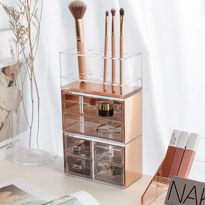 Moosy Life Makeup Brush Holder Organizer, Brush Holder for Vanity, Acrylic Makeup Brush Organizer Countertop Makeup Brush Drying Rack, 12 Slots Acrylic Holder