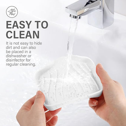 Silicone Soap Dish with Drain, SAISN Kitchen Soap Tray for Shower 2 Pack Self Draining Soap Dish Soft Bathroom Soap Holder for Kitchen Sink Flexible Portable Soap Saver, White