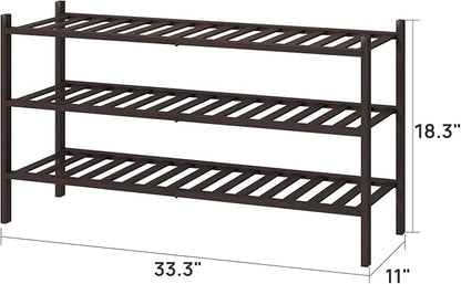 viewcare Long Shoe Rack, Bamboo Wood Shoe Rack for Closet, Entryway & Hallway, 3-Tier Stackable Shoe Shelf