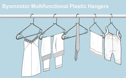 Byomostor Plastic Hangers 50 Pack, Light Weight Durable Clothes Hangers with Hooks Standard Size G-Shape&Non-Slip Coat Hangers for Everyday Use (Grey)