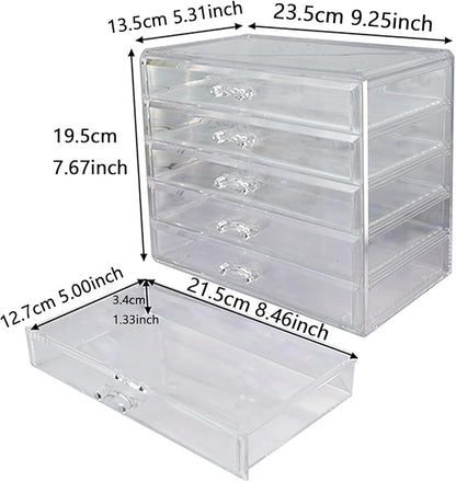 5 Tier Nail Art Decoration Storage Box，Acrylic Make Up&Jewelry Organizer with Drawers, Cosmetic Storage for Dresser Countertop and Bathroom，Transparent Acrylic Nail Art Jewelry Accessories