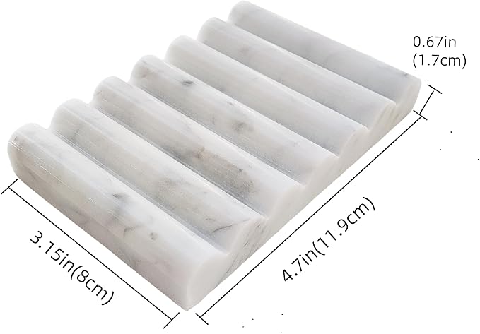 White Marble Soap Dish, Stone Self Draining Soap Holder, Sponge Holder for Bathroom, Sink, Kitchen, Jewelry Ring Dish (Carrara White)