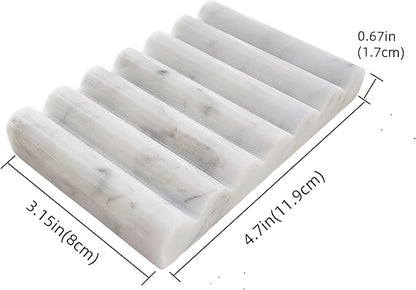 White Marble Soap Dish, Stone Self Draining Soap Holder, Sponge Holder for Bathroom, Sink, Kitchen, Jewelry Ring Dish (Carrara White)