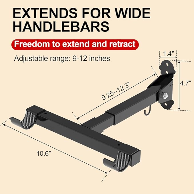 Bike Wall Mount,Horizontal Bicycle Indoor Storage Rack Foldable and Extendable Garage Bike Hanger for Road, Mountain and Hybrid Bikes
