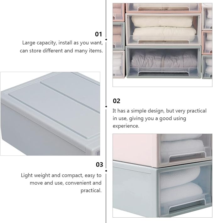 OSALADI Stackable Transparent Plastic Storage Box for Clothes and Shoes Lightweight Multi-purpose Drawer Organizer for Bedroom and Home Light Blue Container