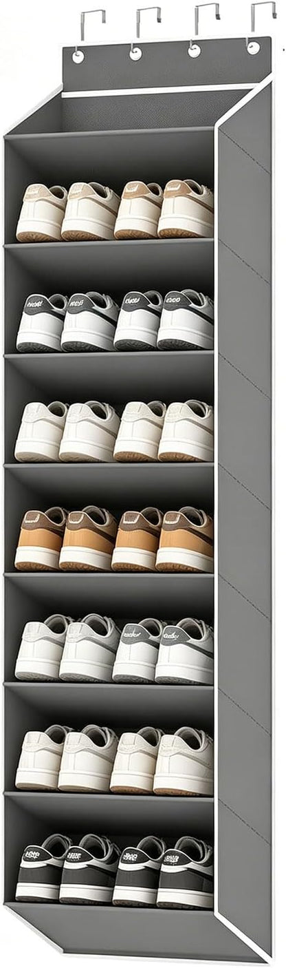 Over the Door Shoe Organizer,Hanging Shoe Storage for Closet, 8-Tier Door Shoes Rack, Handing Shoes Holder Fit All the Family's Sneakers, Boots, Heels (Gray)