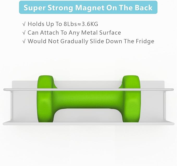 Magnetic Spice Rack for Refrigerator Magnetic Fridge Shelf for Kitchen Spice Organizer Magnetic Shelf for Fridge Space Saving White 2 Pack with Magnetic Paper Towel Holder
