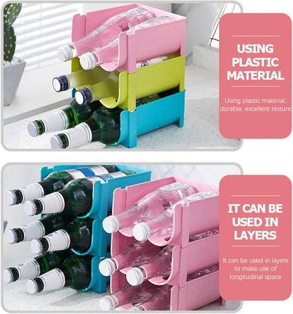 Stackable Beer Storage Rack Organizer for Refrigerator and Cabinet, Multi-Function Beverage Holder with 3pcs Pink Set, Space-Saving Drink Can Display Stand for Home Kitchen