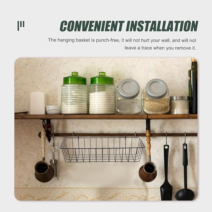 ULTECHNOVO Hanging Wire Basket Kitchen Storage Organizer over Cabinet Door Metal Wire Basket for Bathroom Toiletries and Pantry 12.40X3.54X3.14In Black