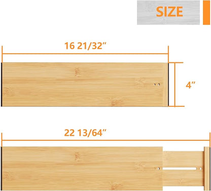 BAMEOS 4" High Drawer Dividers Bamboo Separators Organization Expandable Organizers for Kitchen Bedroom Bathroom Dresser Office 4-pack