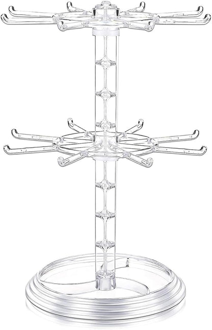 Rotating Jewelry Stand, 2 Tier Necklace Holder Bracelet Hanging Organizer Keychain Jewelry Display Stand Plastic Jewelry Rack for Malls Counter Dressing Table (Clear)