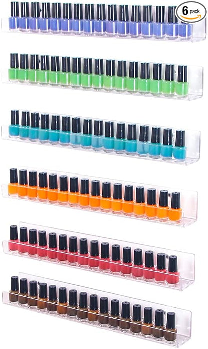 Coward 6 Piece Acrylic Nail Polish Organizer Rack Wall Mounted, Essential oil Display Stand, Alcohol ink Paint Storage Holder, displays 90 Bottles