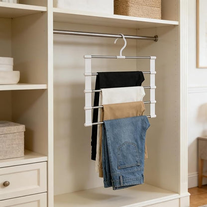 5-Tier Hanging Pants Rack, Pants Rack, 2 Pack Space Saving Closet Organizer for Multiple Pants, Slacks, Jeans, Towels, Scarves - Heavy Duty Storage Holder for Closet, Bedroom, Dorm Room