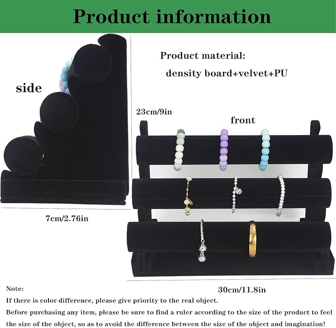 3 Tier Bracelet Holder Display, Velvet Watch Organizer Stand for Selling, Detachable Jewelry Racks for Vendors(Black)