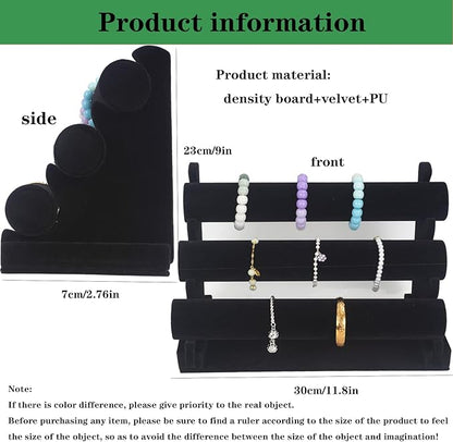3 Tier Bracelet Holder Display, Velvet Watch Organizer Stand for Selling, Detachable Jewelry Racks for Vendors(Black)