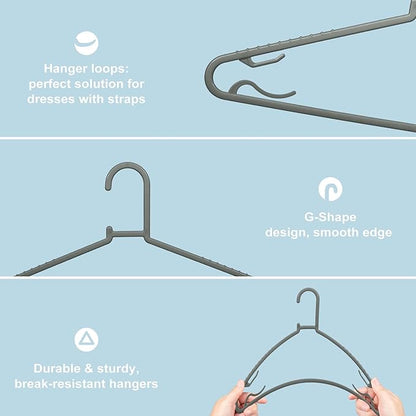 Byomostor Plastic Hangers 50 Pack, Light Weight Durable Clothes Hangers with Hooks Standard Size G-Shape&Non-Slip Coat Hangers for Everyday Use (Grey)