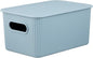 Decorative Plastic Basket Lidded Home Storage Bins Organizer Baskets, Medium Blue (1 Pack - 5 Liter) Stackable Container Box, for Organizing Closet Storage Bins for Shelves - Ribbed Collection
