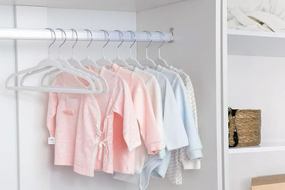 ManGotree 11" Baby Velvet Hangers, Non-Slip Infant Coat Hangers, Ultra-Thin Toddler Felt Hanger with 360° Swivel Hook, Space Saving Children's Hanger for Kids Clothes, 48 Pack (White)