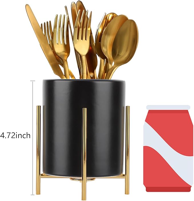 2pcs Sturdy Cutlery Holder White Ceramic With Metal Bracket Robust Silverware Caddy For Countertop - Spoon Holder Silverware Caddy