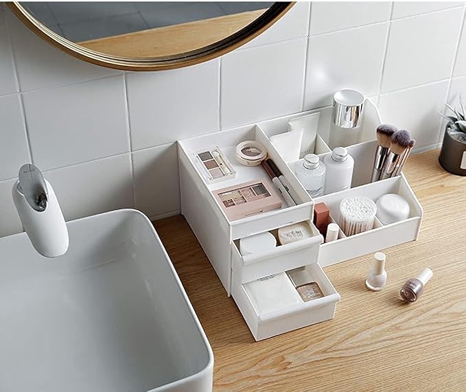Makeup Organizer With Drawers, Bathroom Countertop Organizer for Cosmetics, Vanity Storage for Lipstick, Brushes, Lotions, Eyeshadow, Nail Polish and Jewelry