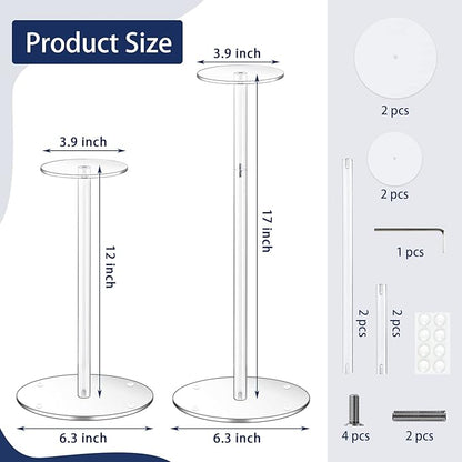Acrylic Hat Stand and Wig Display Rack, 2pcs 17" Clear Hat Stands, Adjustable Height Hat Holder, Round Barbell Base