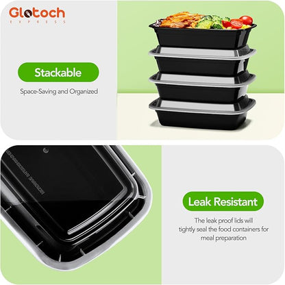 Glotoch 16oz 10-Pack Meal Prep Containers with Lids Reusable, plastic food storage containers sturdy leakproof, Microwave/freezer/dishwasher safe to go food containers, Black