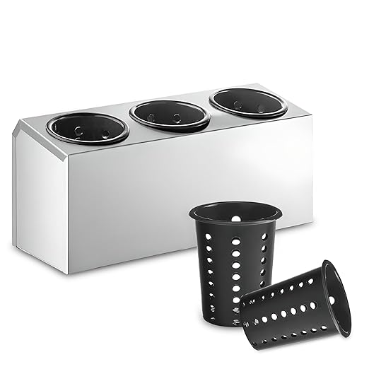 OCS Parts 3-Compartment Silverware Display Holder | Black Cylinders | Stainless Steel Kitchen Caddy Utensil Holder with Perforated Cylinders for Home Kitchens, Restaurants and Buffets
