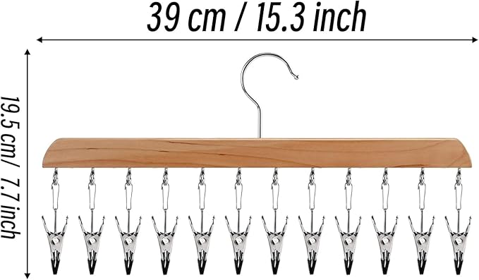 Legging Organizer for Closet - 24 Clips Yoga Pants Hangers Space Saving, Wood Hanging Closet Organizers and Storage for Leggings, Jeans, Skirts, Hats, Shorts, Socks - 360° Rotating（2 Pack Wood）
