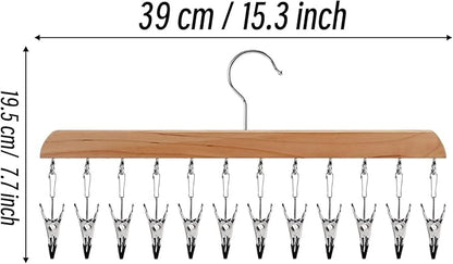 Legging Organizer for Closet - 24 Clips Yoga Pants Hangers Space Saving, Wood Hanging Closet Organizers and Storage for Leggings, Jeans, Skirts, Hats, Shorts, Socks - 360° Rotating（2 Pack Wood）