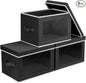 Homsorout Storage Bins with Lids - Small Fabric Organizers with Window, Collapsible Storage Bins for Clothes, Decorative Closet Organizers for Towels, Tshirt, 3 Pack, Black
