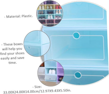 MAGICLULU 6pcs Transparent Stackable Shoes Organizer with Drawer Design Dustproof Plastic Storage Box for Easy Access for Home and Closet Organization Round Center Blue