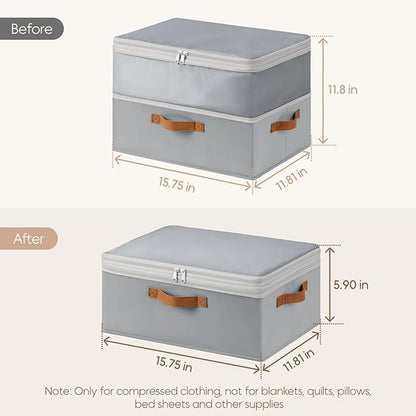 Homosorout Large Closet Storage Bins - Compression Organizer Bins, Stackable Closet Organizer, Expandable Under Bed Storage Containers for Clothes, Towels, Sheet, 2 Pack, Grey