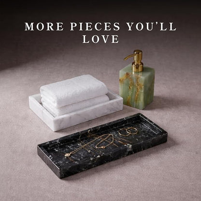 Bey-Berk Atticus Marble Bath Tray (White), 14.25" x 3.75" x 4", Genuine Stone Vanity Organizer