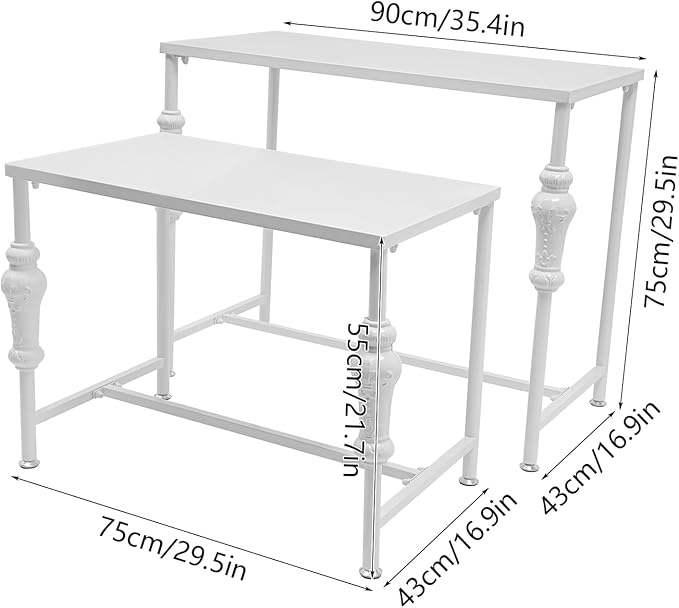 Industrial Retail Display Tables, Set of 2 Standing Clothing Shoes Display Rack Boutique Display Table Storage Shelves for Retail Store, Hotel, office. (White)