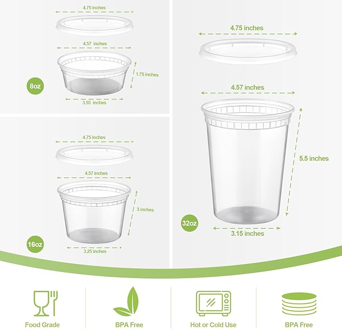 AOZITA 24 Sets Plastic Deli Food Containers With Lids, 8 oz 16oz 32oz Variety pack, Airtight Food Storage Containers, Freezer/Dishwasher/Microwave Safe, Soup Containers For Takeout Food Storage