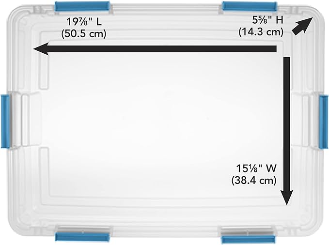Sterilite 37 Qt Gasket Box, Stackable Storage Bin with Latching Lid and Tight Seal, Plastic Container to Organize Underbed, Clear Base and Lid, 4-Pack