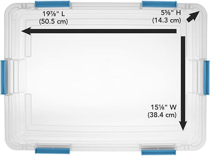 Sterilite 37 Qt Gasket Box, Stackable Storage Bin with Latching Lid and Tight Seal, Plastic Container to Organize Underbed, Clear Base and Lid, 4-Pack